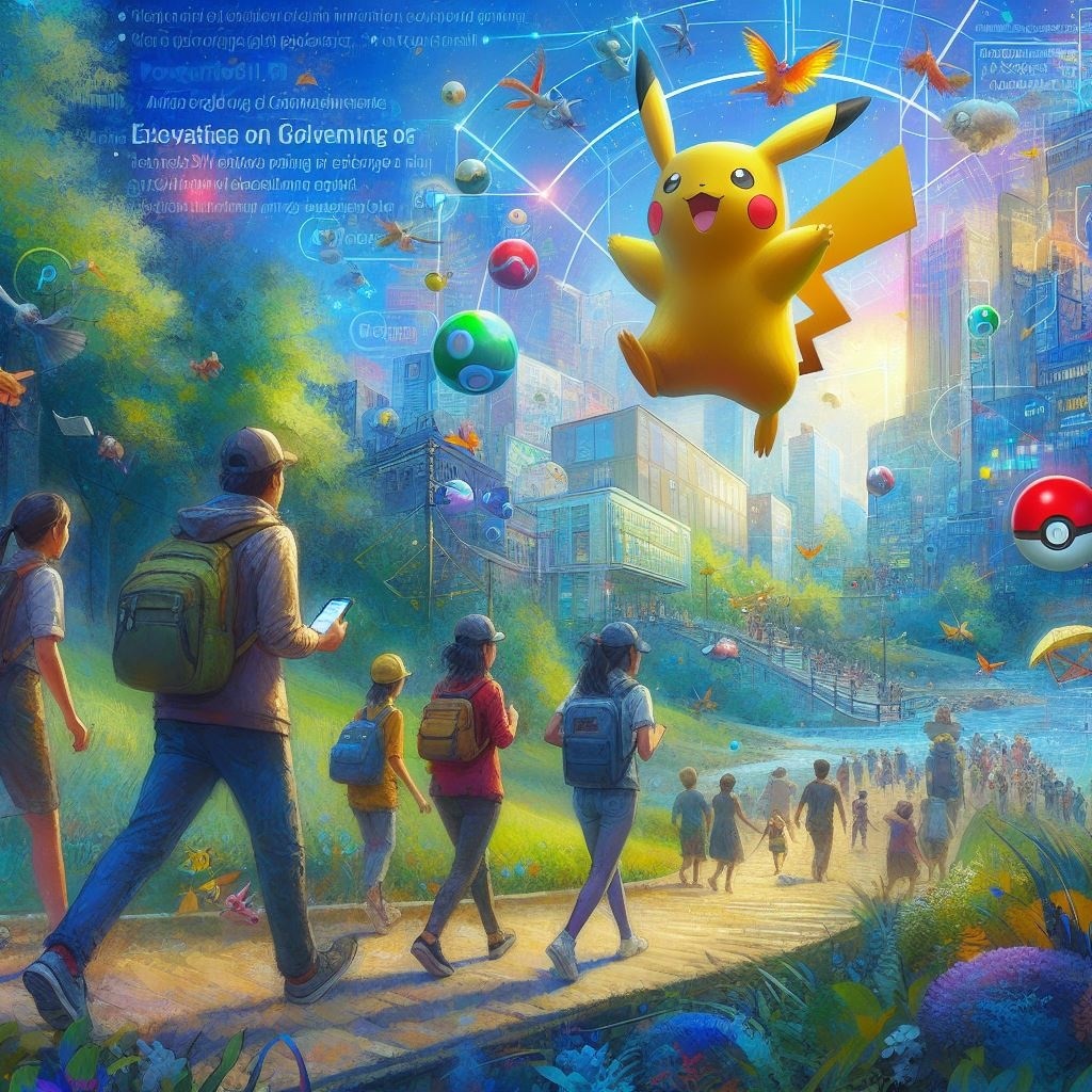 A group of Pokémon Go players exploring their surroundings and interacting with augmented reality Pokémon, showcasing the immersive and engaging nature of the game.